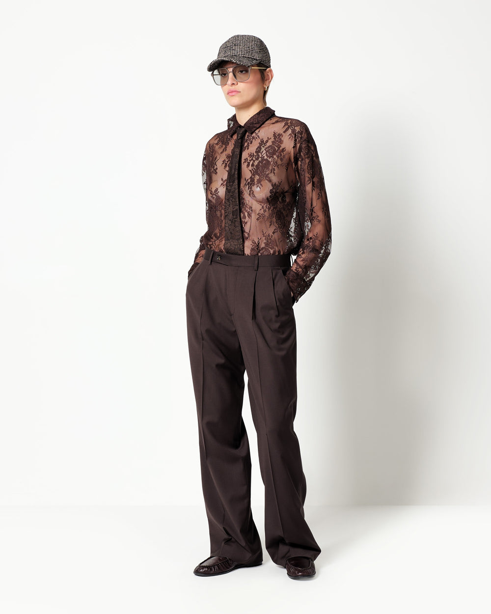 stretch wool double pleated trousers