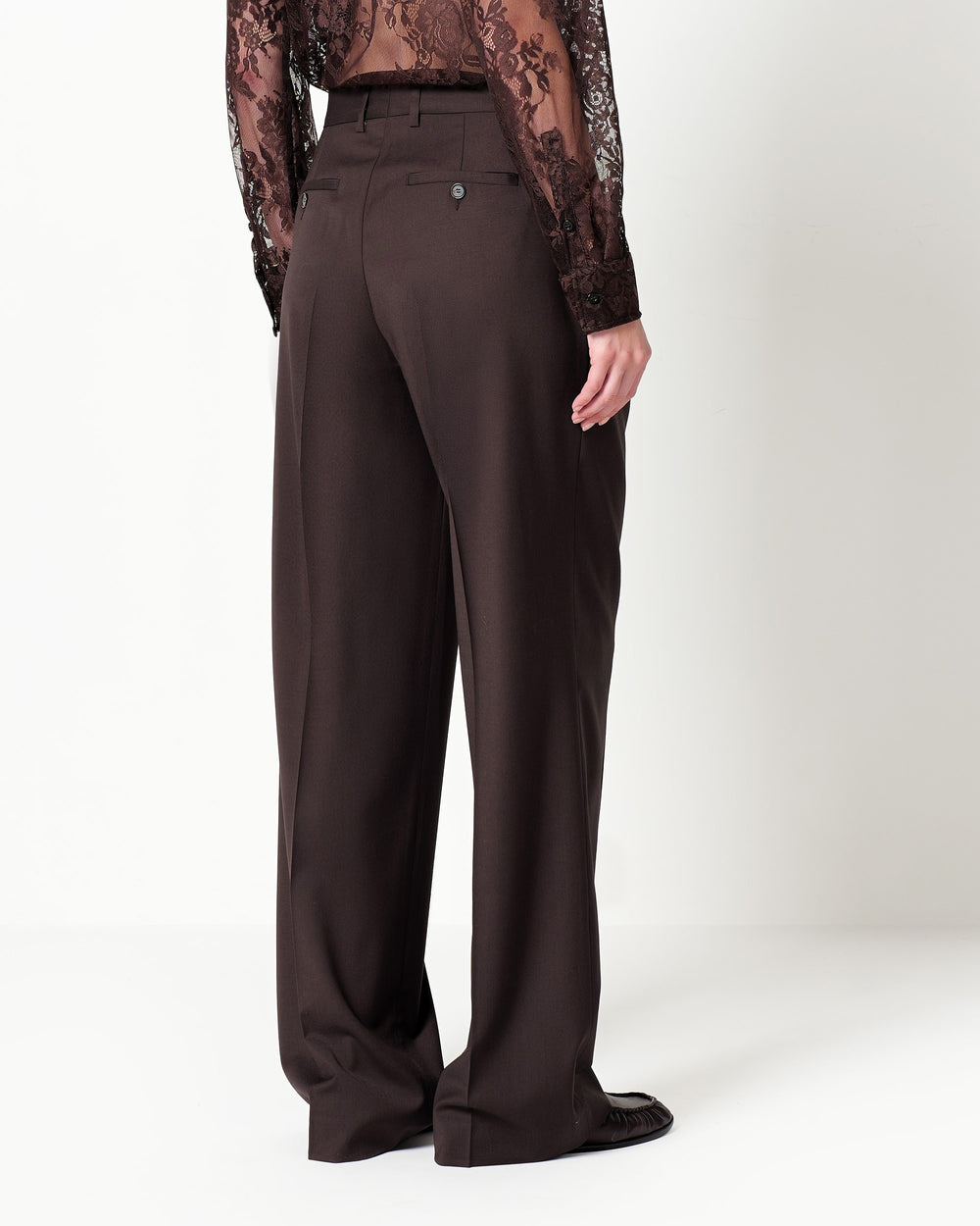 stretch wool double pleated trousers