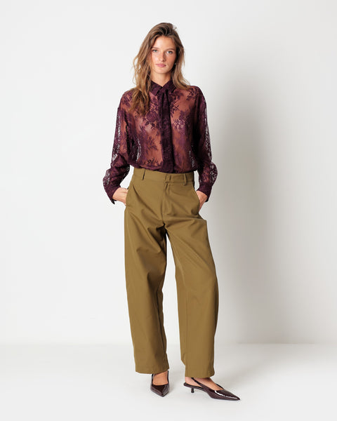 green technical wide leg trousers