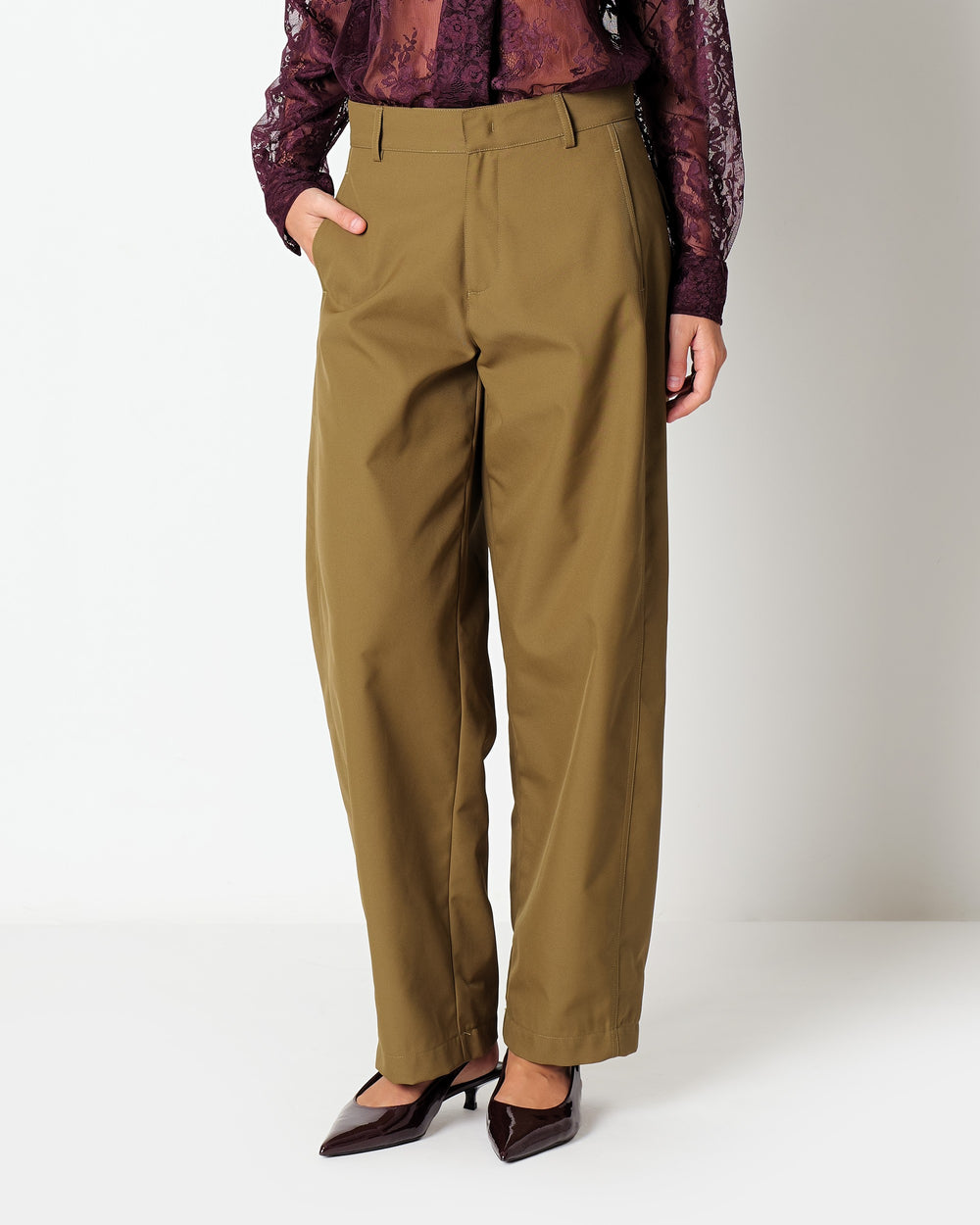 green technical wide leg trousers