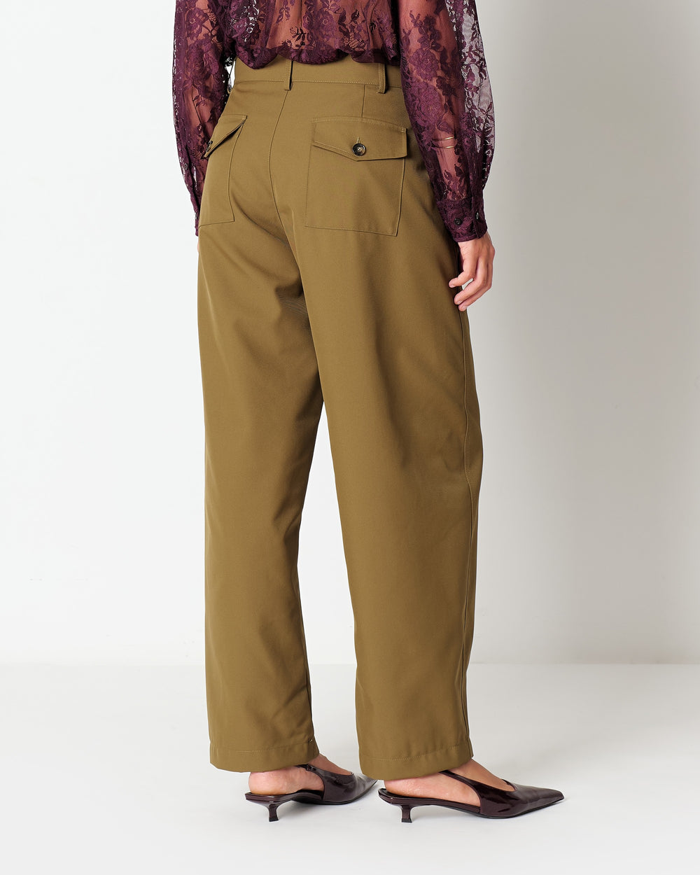 green technical wide leg trousers