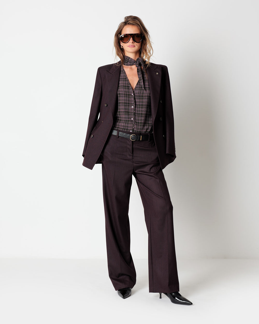 red micro chevron straight trousers