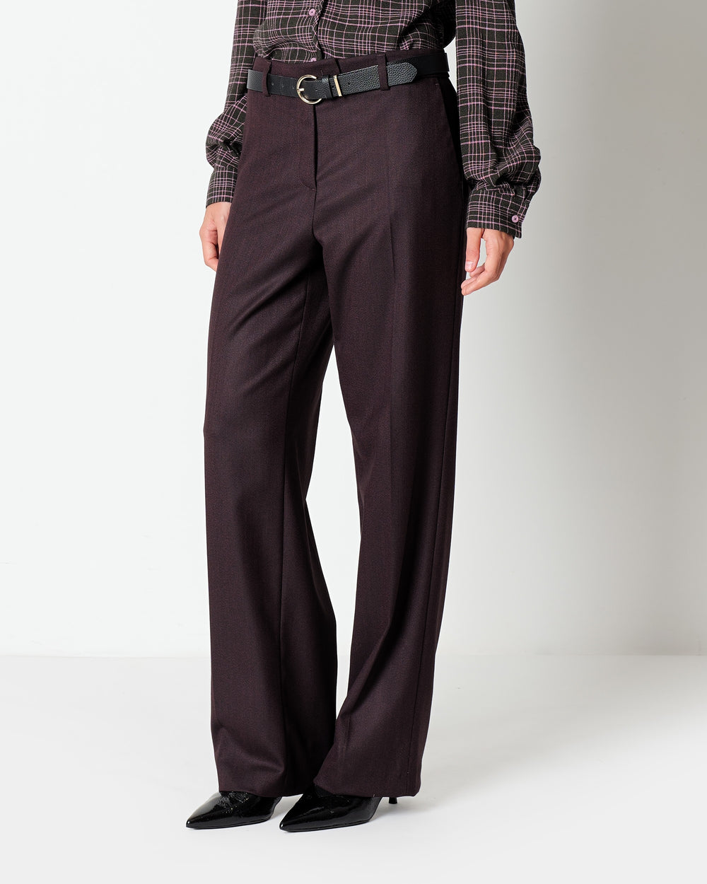 red micro chevron straight trousers