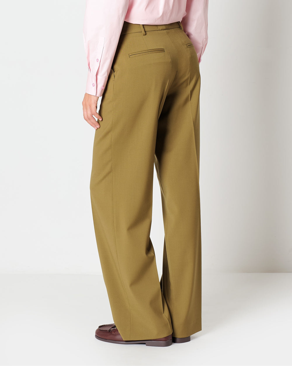 green stretch wool straight trousers