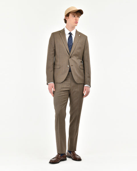brown stretch wool regimental slim suit