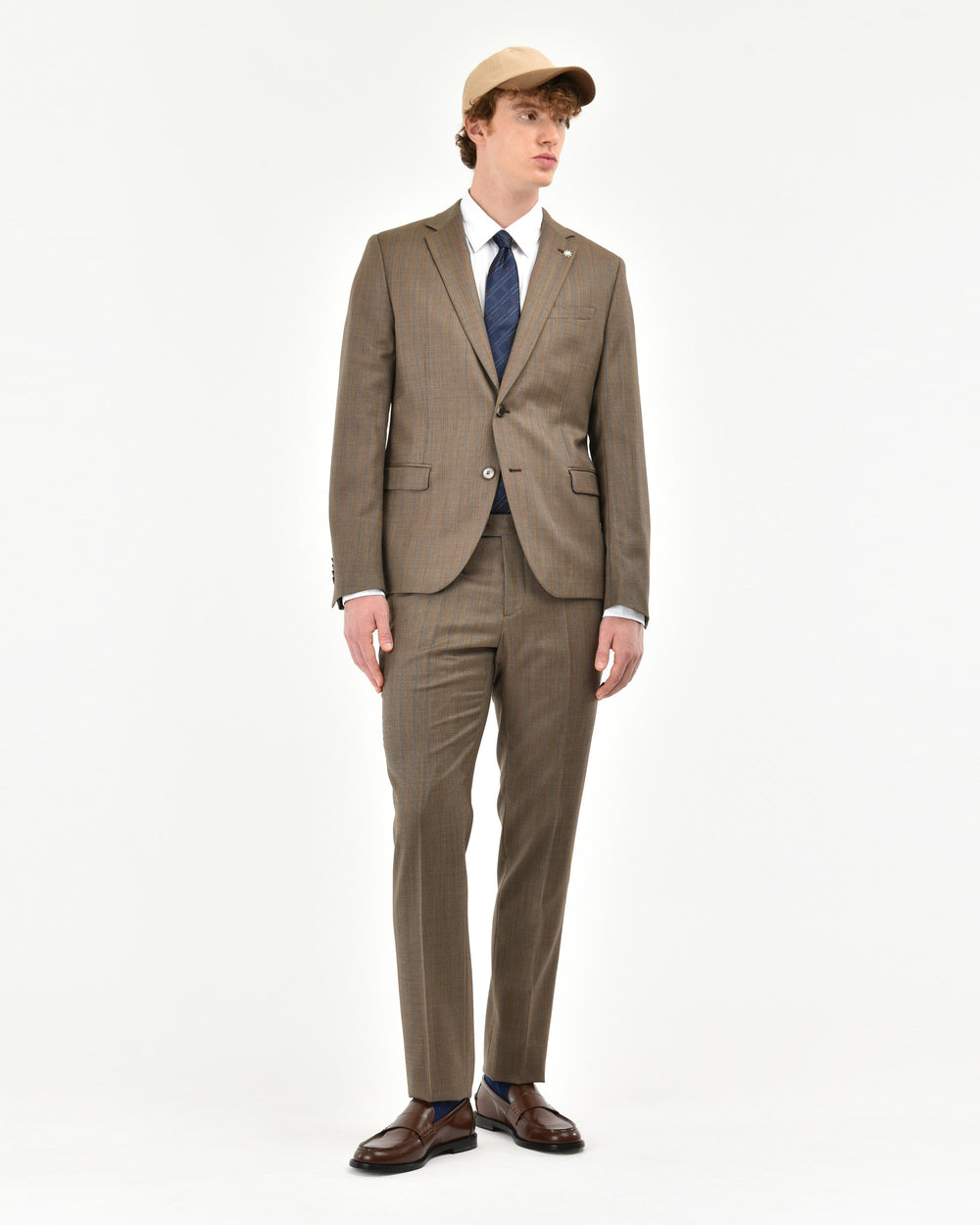 brown stretch wool regimental slim suit