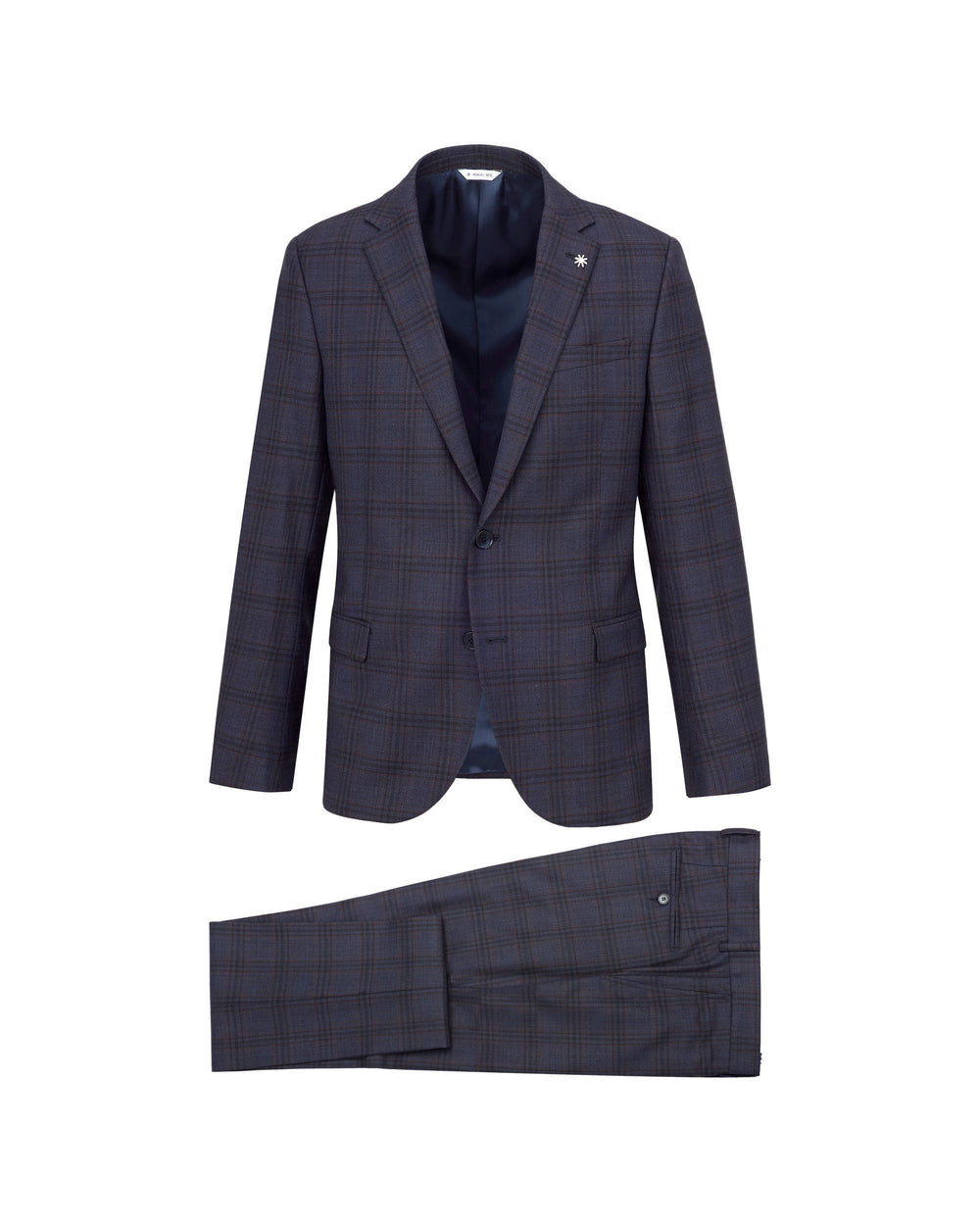 blue stretch wool slim check suit