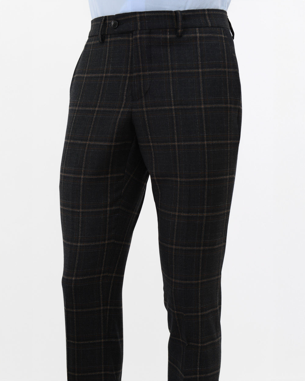 black slim check suit in stretch wool