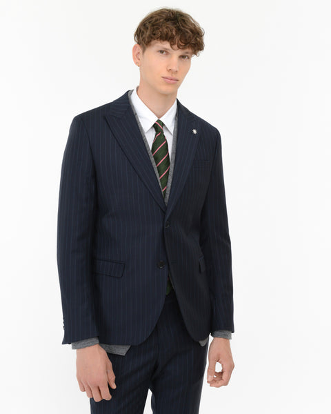blue stretch wool regimental slim suit