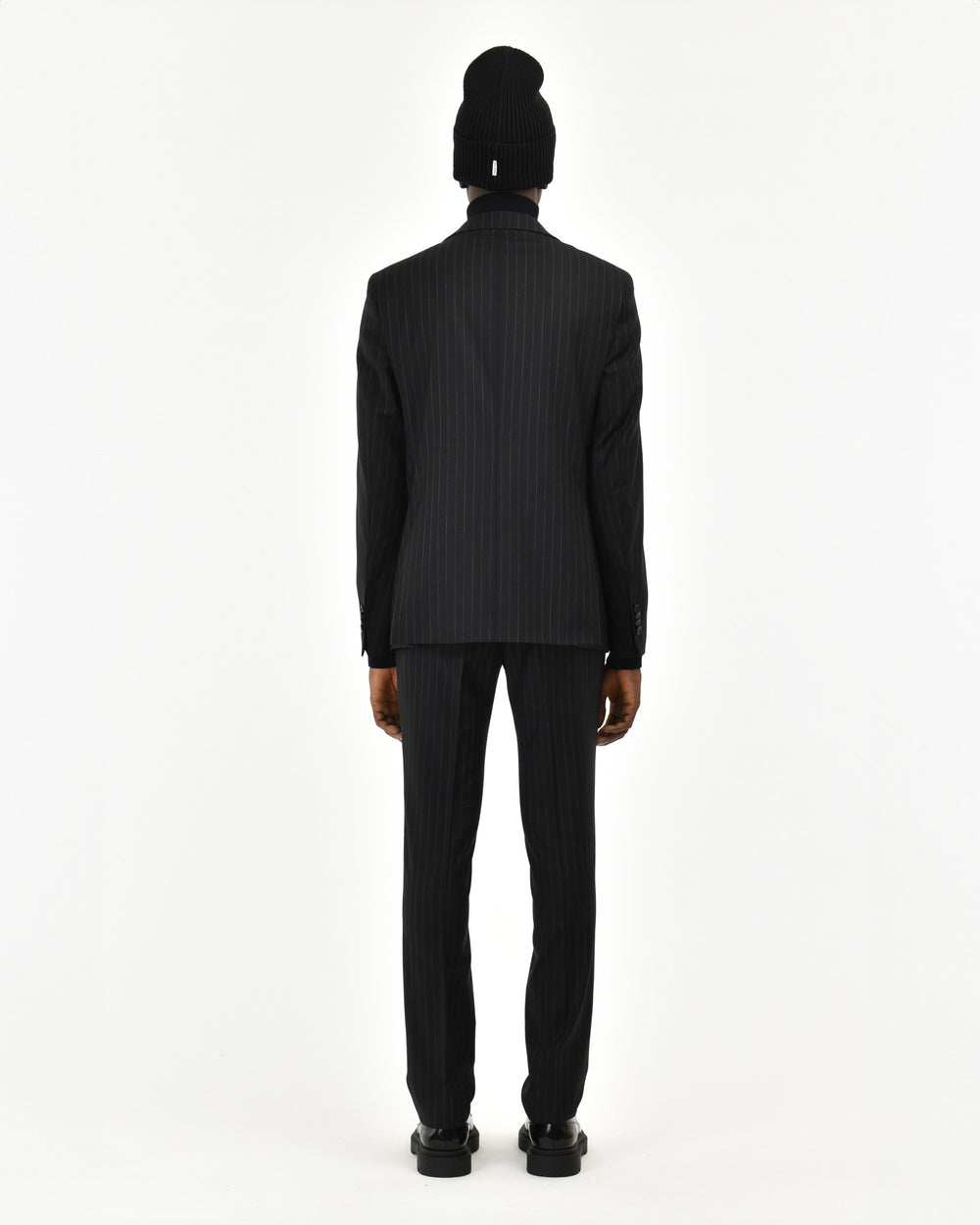 black stretch wool regimental slim suit