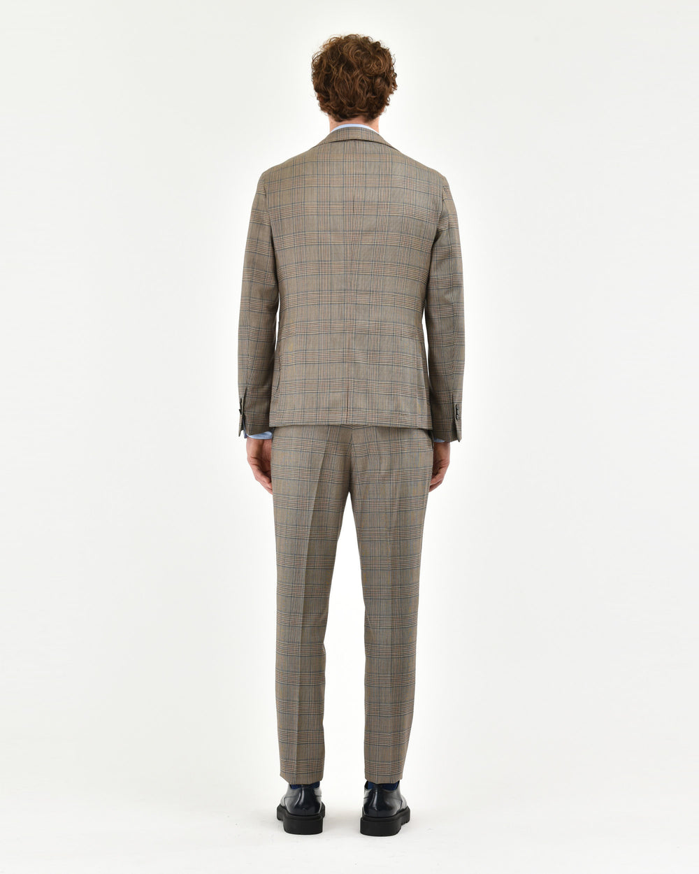 brown wales slim suit in stretch wool