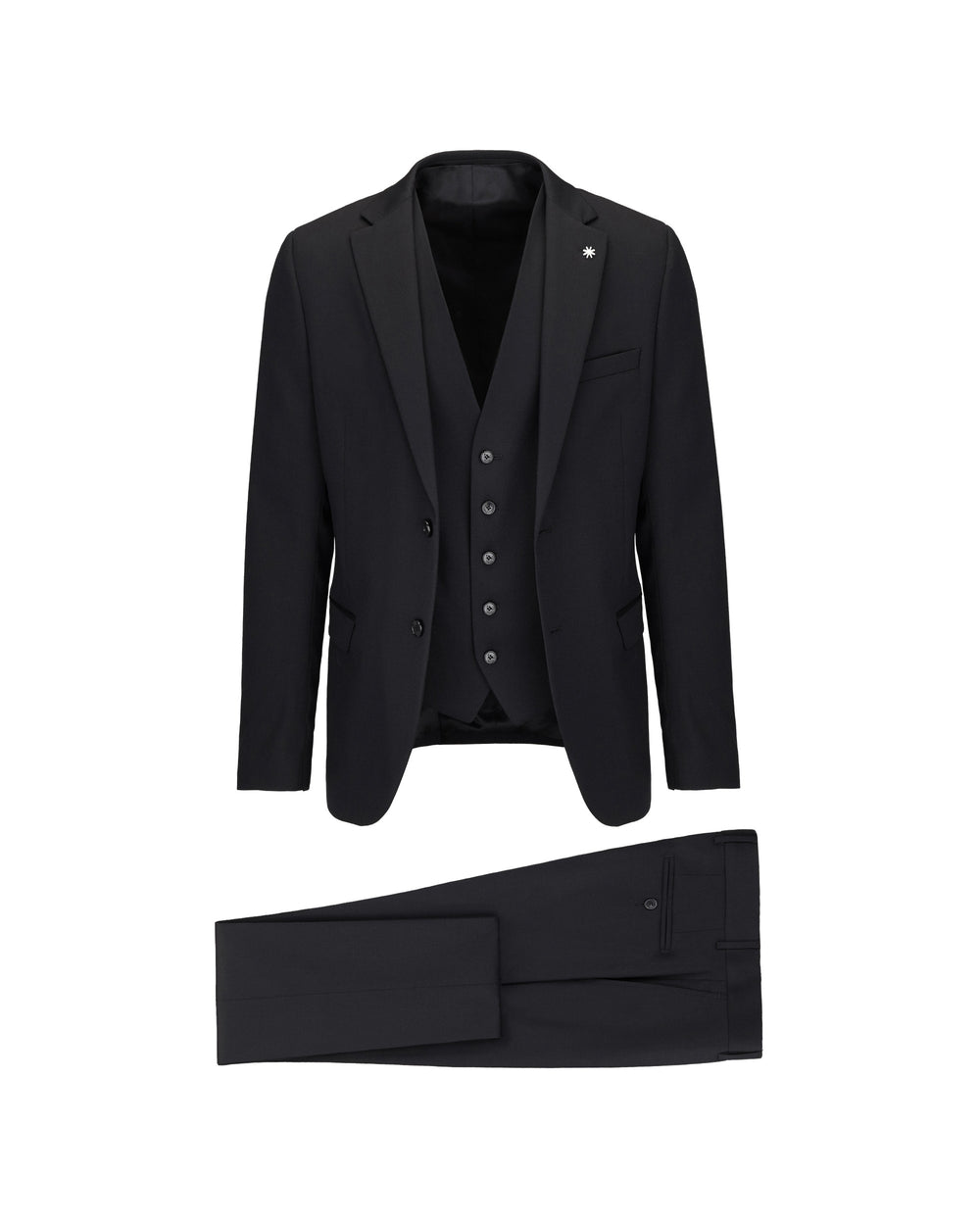 black stretch wool vest suit