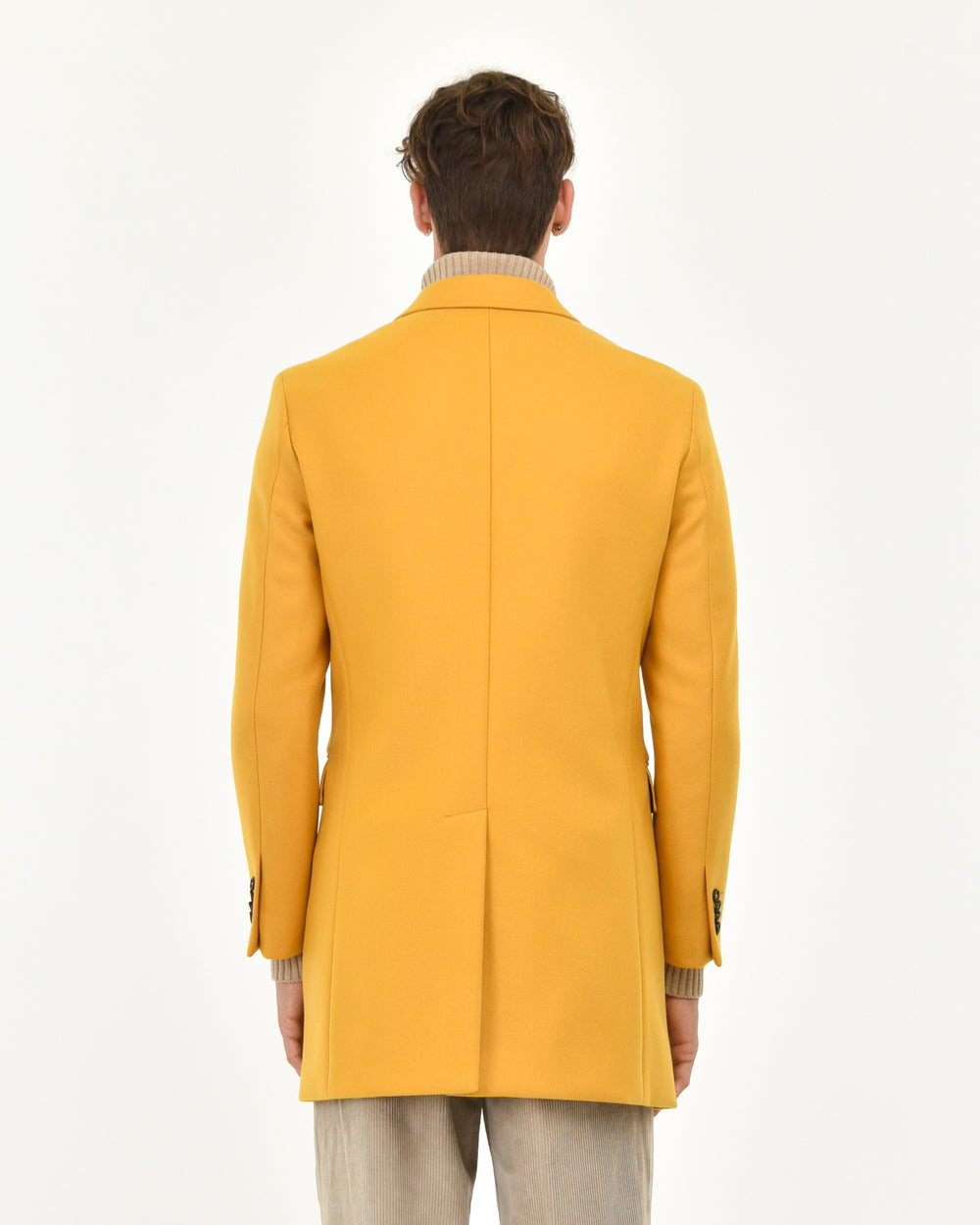 yellow double-breasted wool-blend diagonal cloth coat