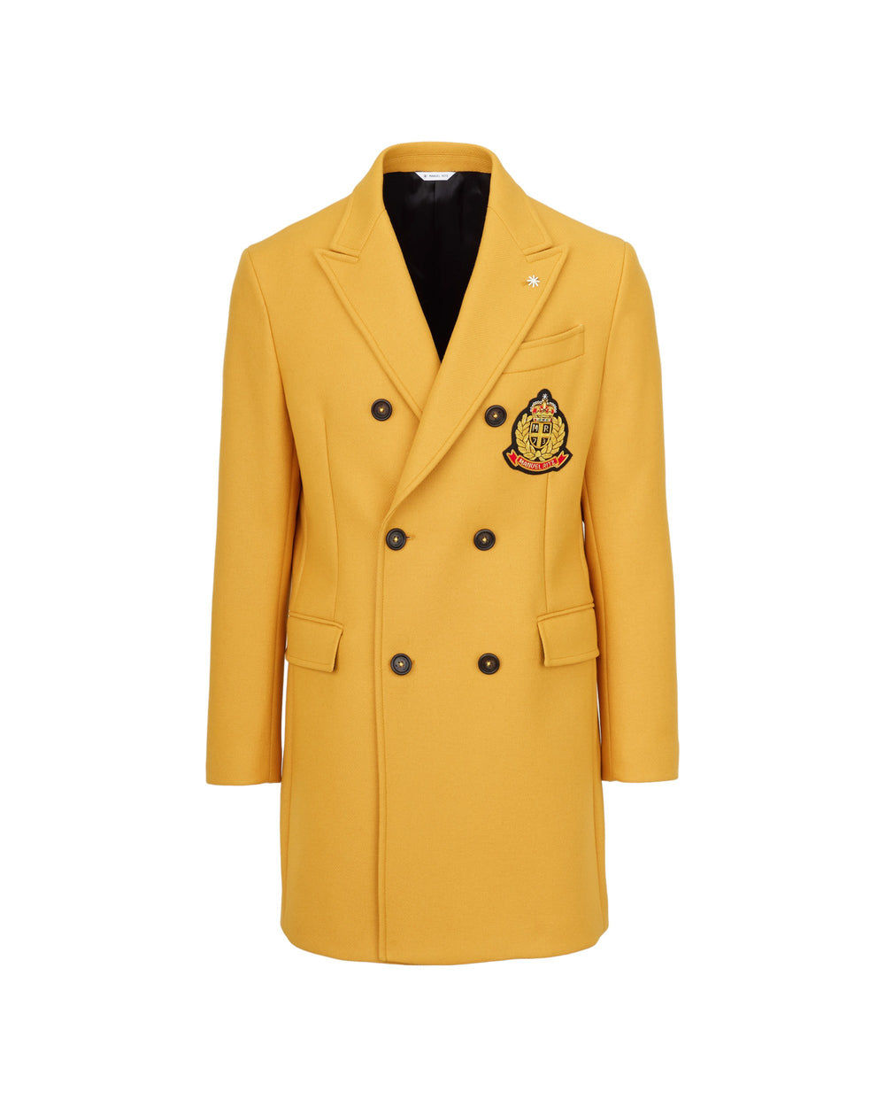 yellow double-breasted wool-blend diagonal cloth coat