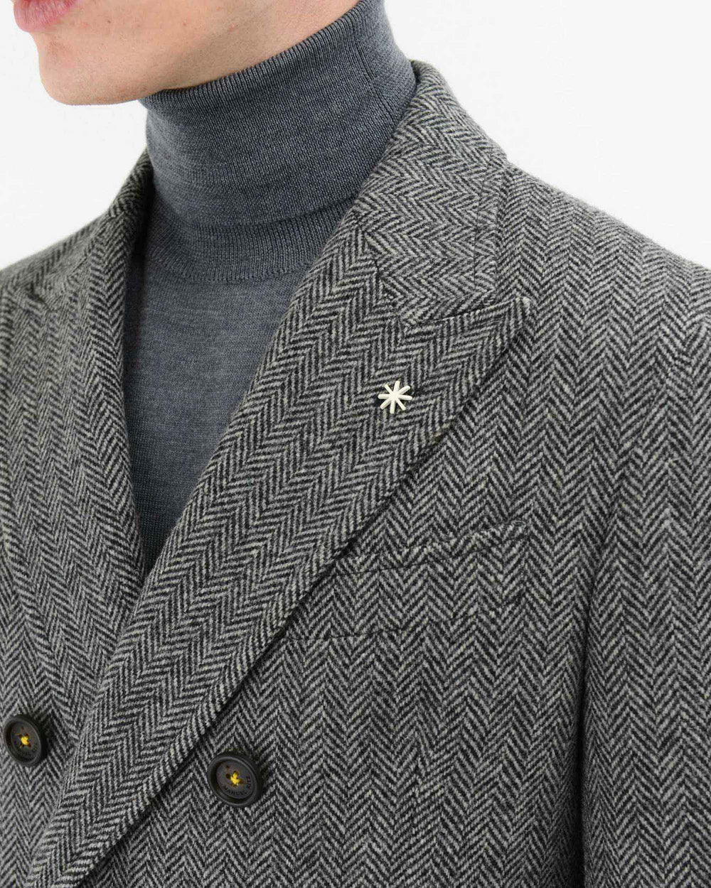 gray double-breasted coat chevron chest in pure wool