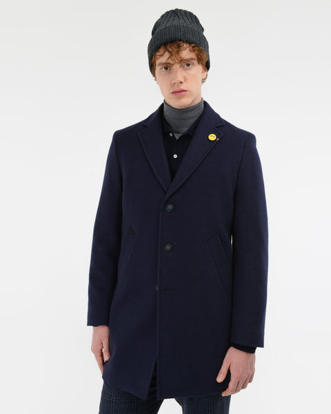 blue single-breasted wool blend cloth coat