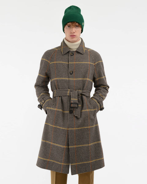 brown overcheck wool blend coat