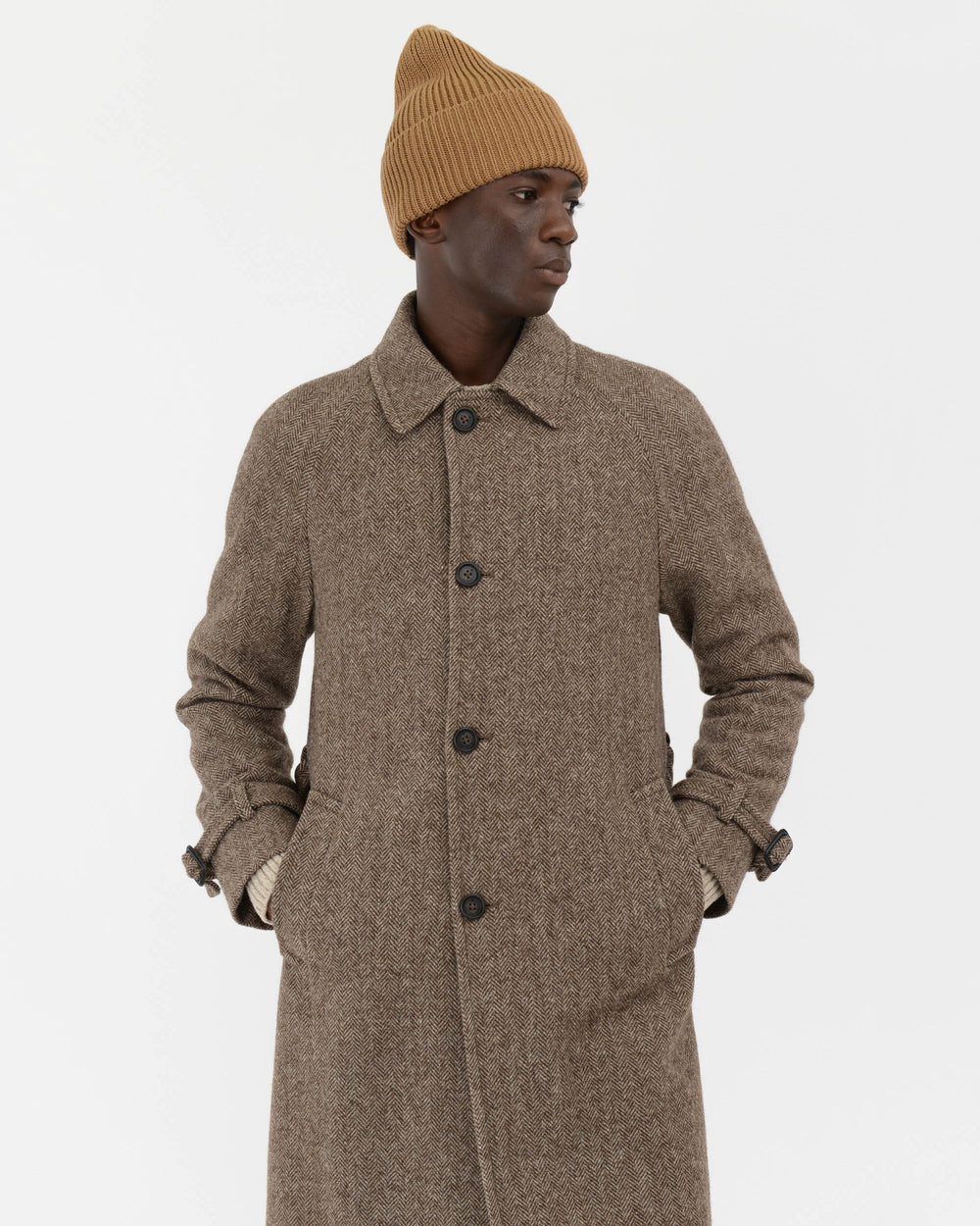 brown pure wool chevron coat