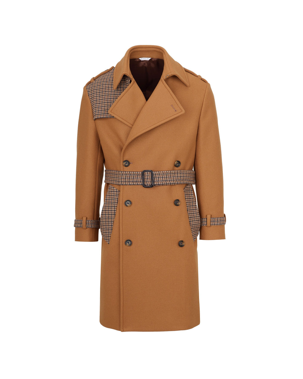 beige coat with contrasts in wool-blend diagonal cloth