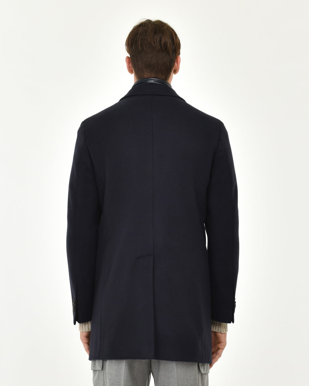 blue wool blend cloth slim coat