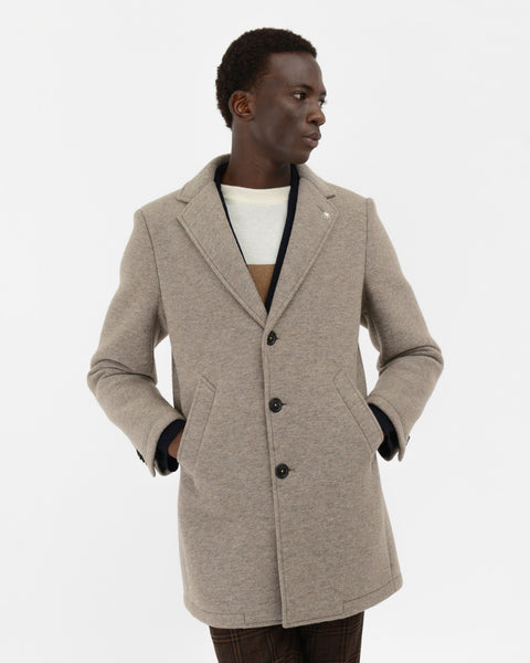 beige wool blend slim jersey coat