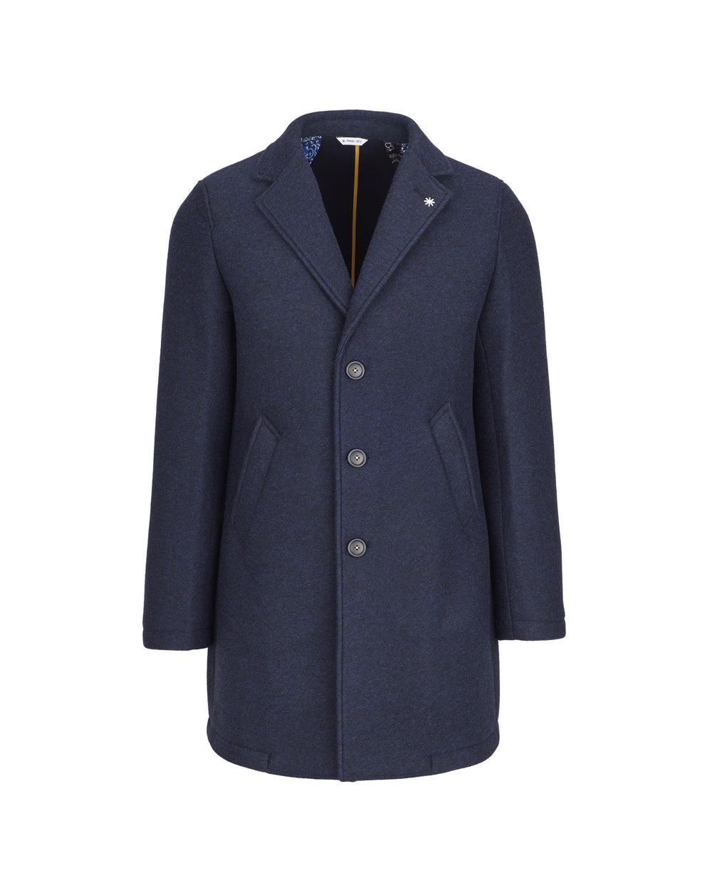 blue wool blend slim jersey coat
