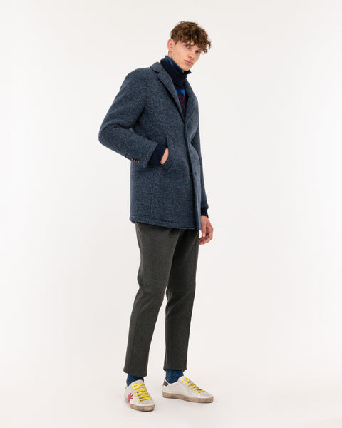 blue welsh slim coat in wool-blend jersey