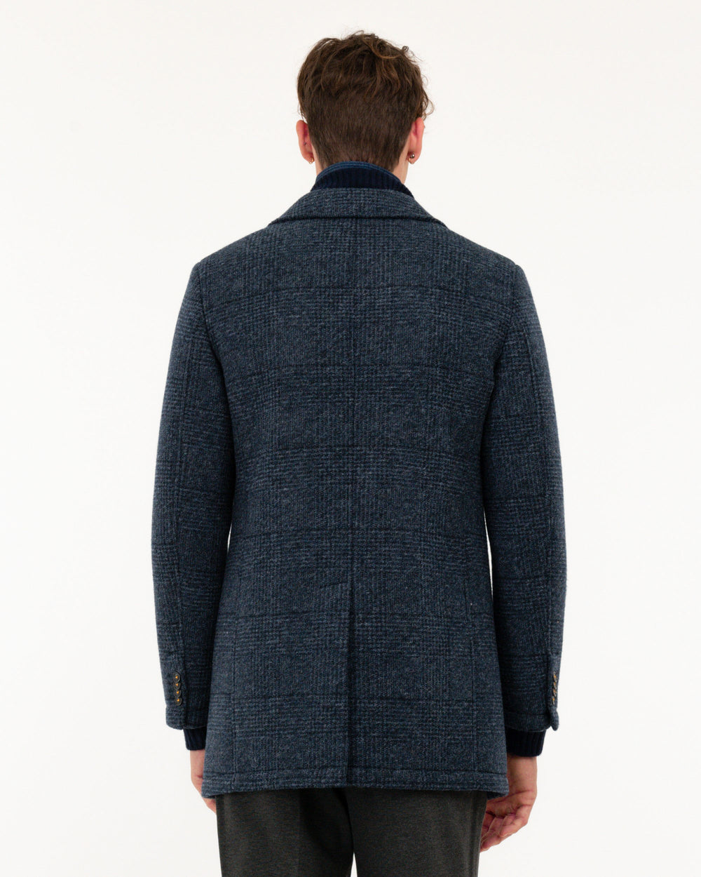 blue welsh slim coat in wool-blend jersey