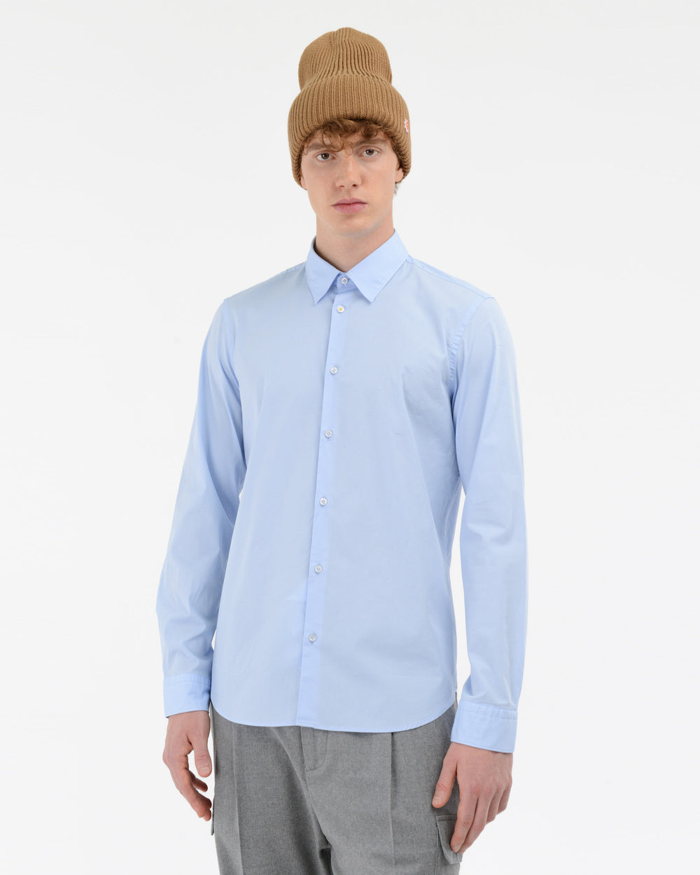sky blue washed slim stretch cotton poplin shirt