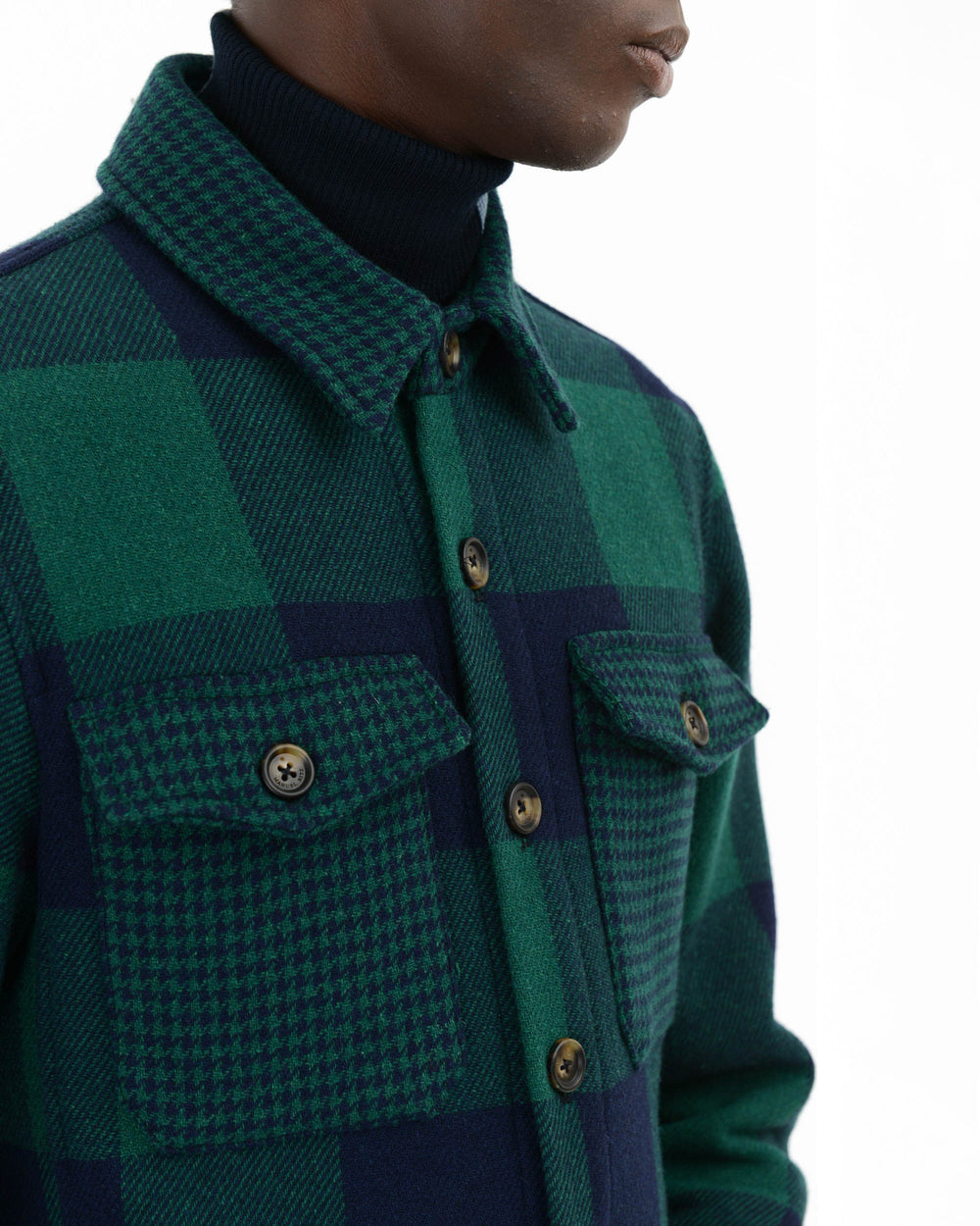green double wool blend macro damier overshirt