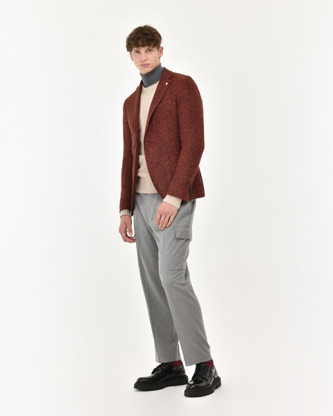 brown slim micro-patterned wool-blend jersey blazer