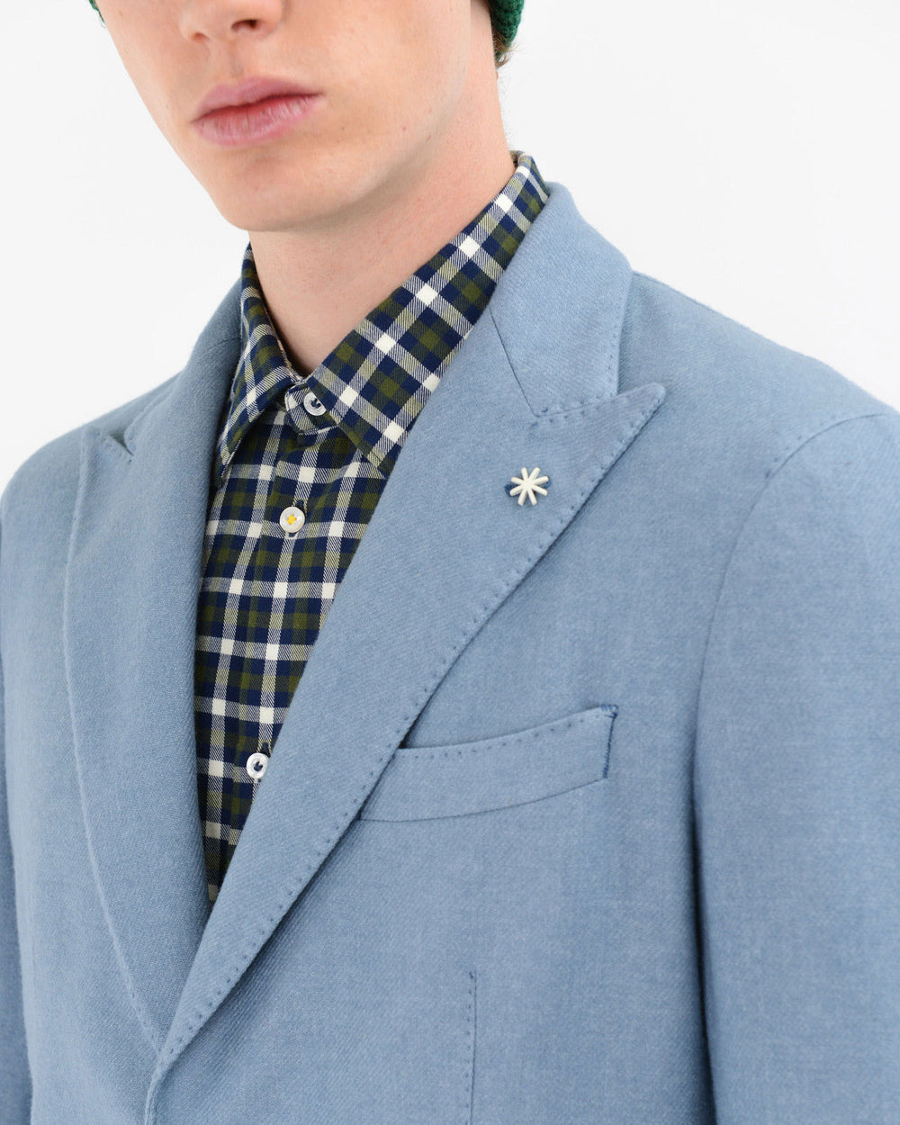 sky blue slim diagonal dyed wool-blend blazer