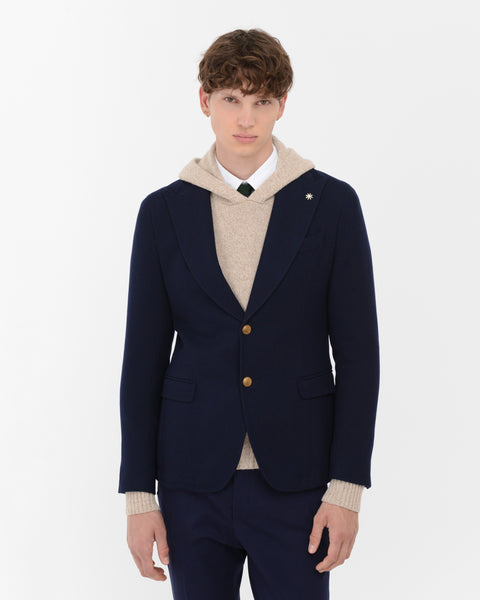 blue slim diagonal wool cotton blazer