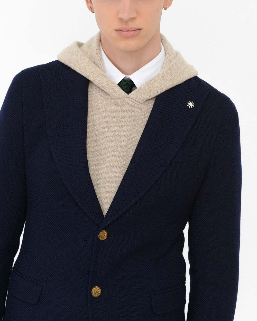 blue slim diagonal wool cotton blazer