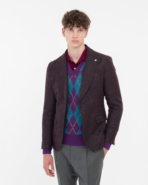 brown slim diagonal wool blend blazer
