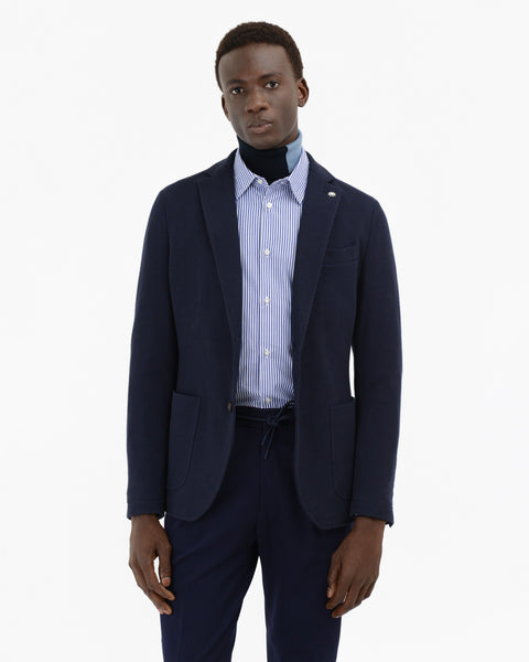 blue slim-fit semi-lined blazer in cotton jersey