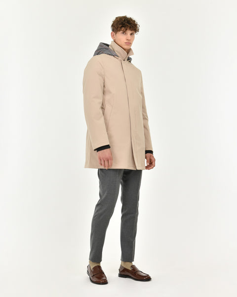 beige soft shell stretch padded trench coat