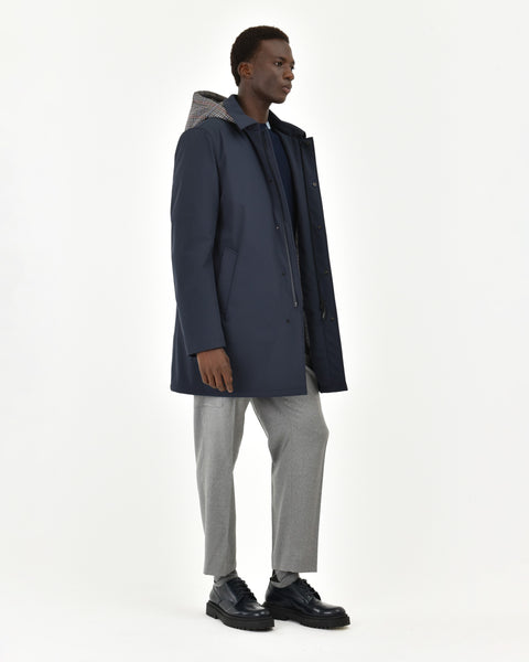 blue soft shell stretch padded trench coat