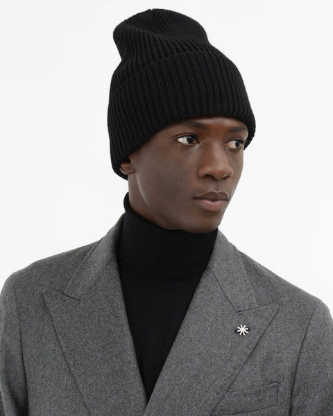 black wool blend english rib cap