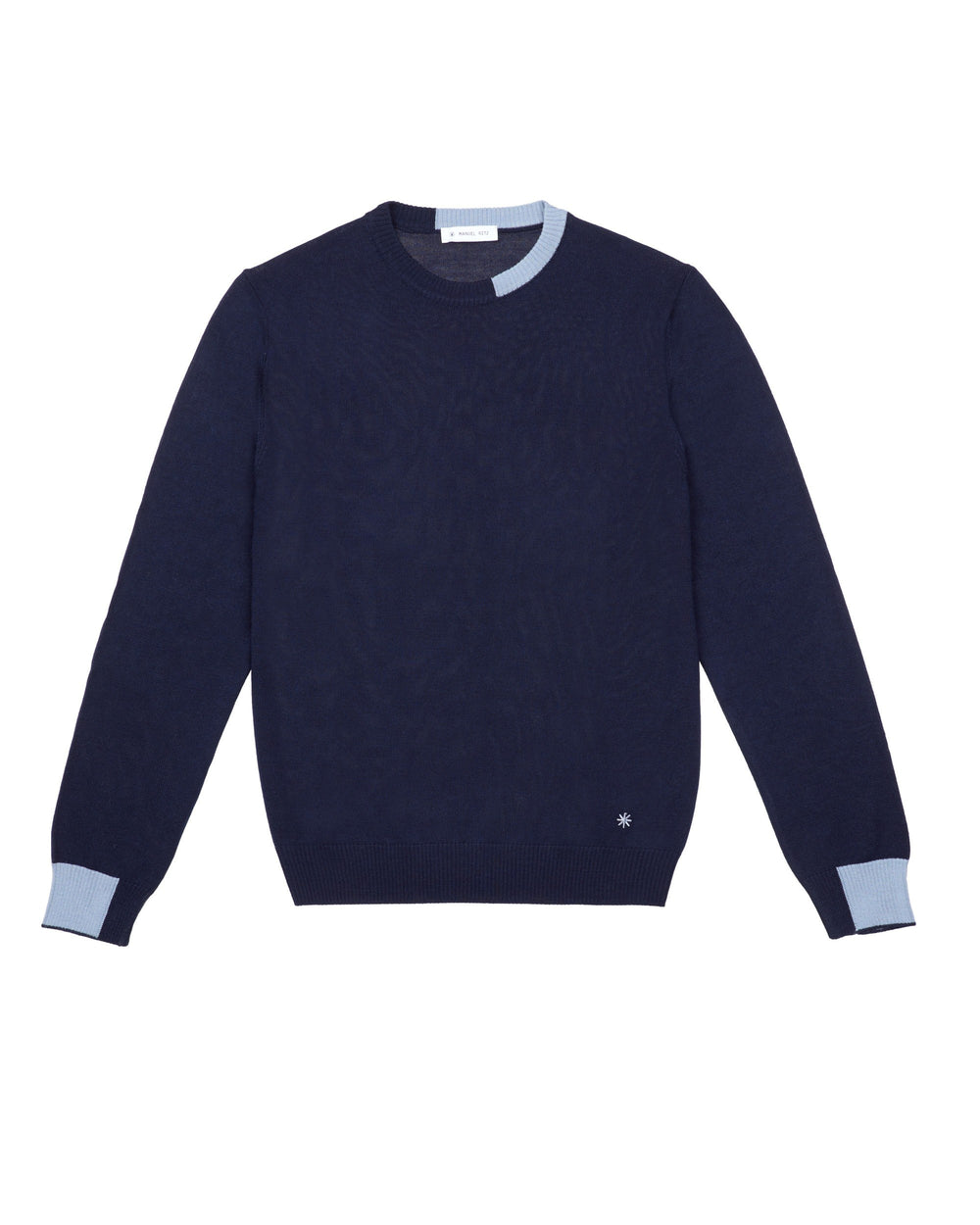 blue wool blend slim crew neck sweater