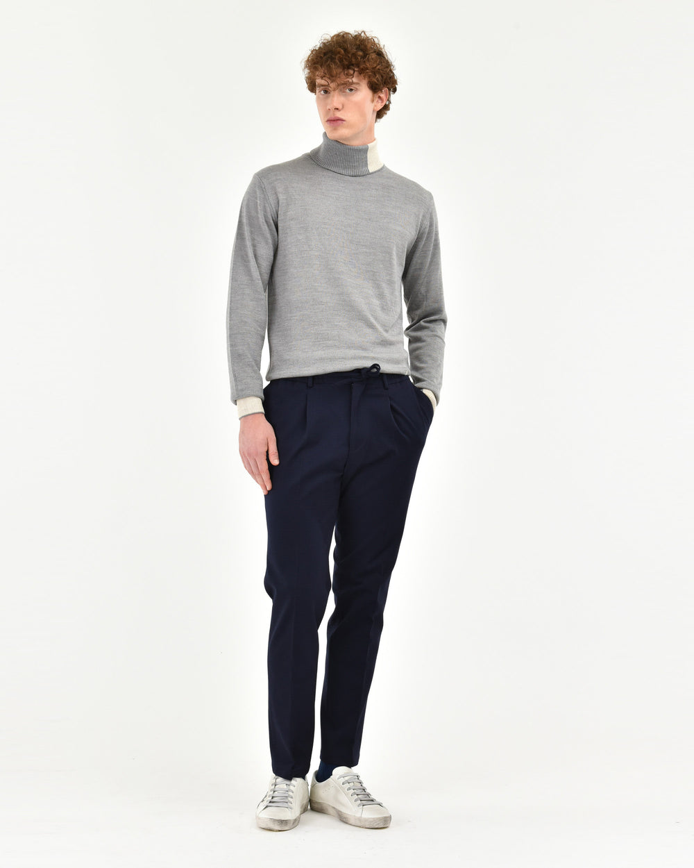gray wool blend shaved turtleneck with contrasts