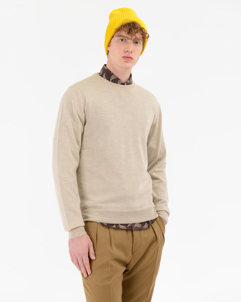 beige slim crewneck sweater pure wool
