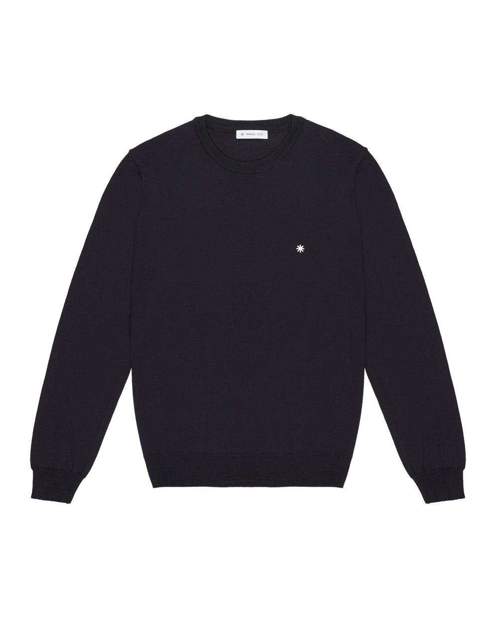 black slim crewneck sweater pure wool