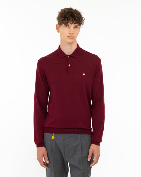 red long sleeve polo pure wool