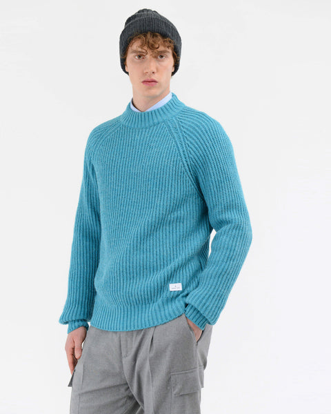 sky blue english rib wool blend crewneck sweater