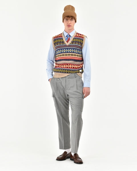 beige multicolor cashmere wool blend jacquard vest
