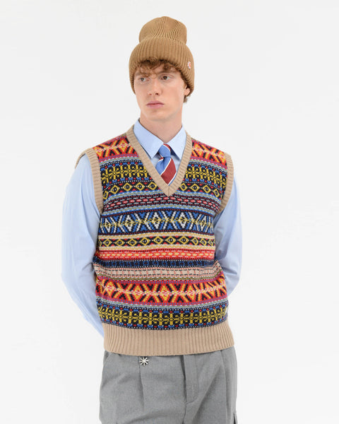 beige multicolor cashmere wool blend jacquard vest