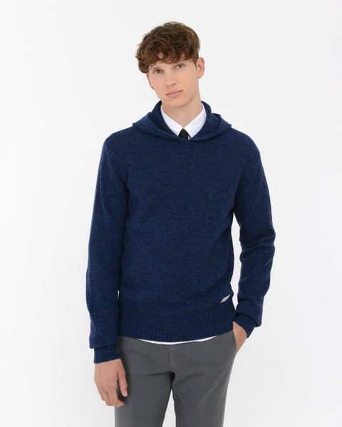 blue wool blend mouline` hoodie