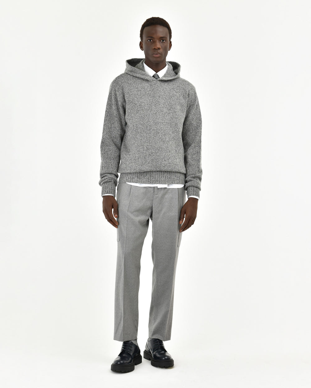 gray wool blend mouline` hoodie