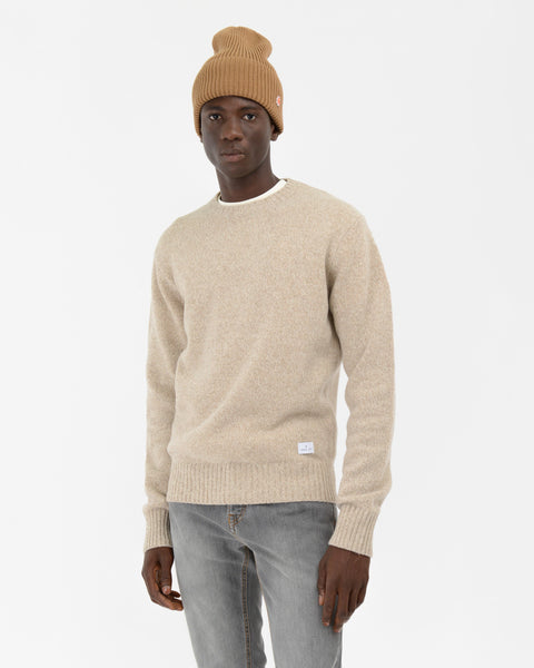 beige wool blend mouline` crew neck sweater